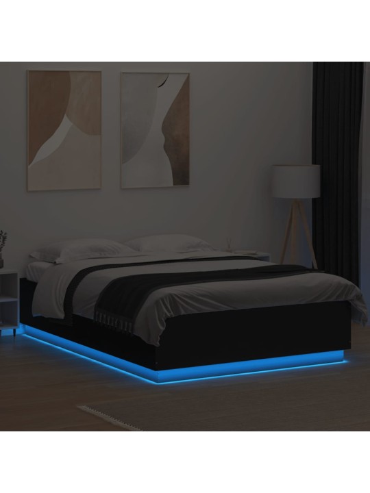 Voodiraam LED-tuledega, must, 150 x 200 cm, tehispuit