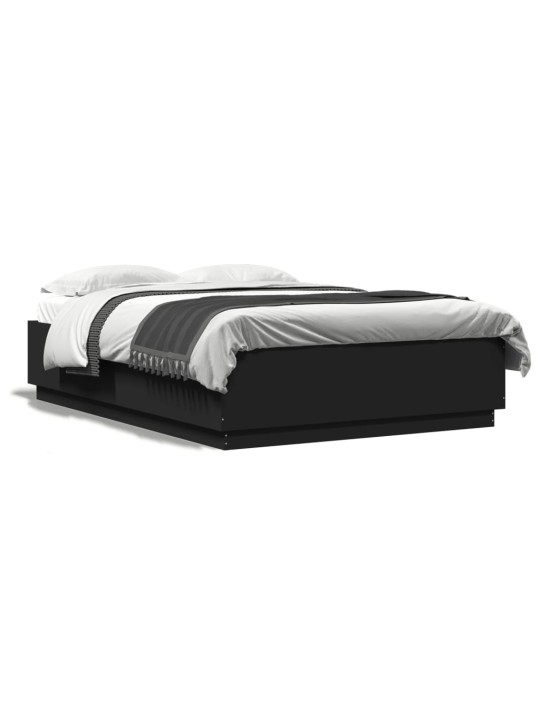 Voodiraam LED-tuledega, must, 150 x 200 cm, tehispuit