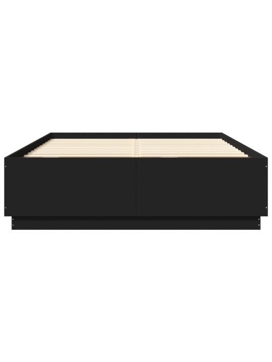 Voodiraam LED-tuledega, must, 150 x 200 cm, tehispuit