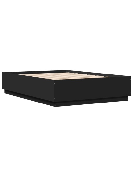 Voodiraam LED-tuledega, must, 150 x 200 cm, tehispuit
