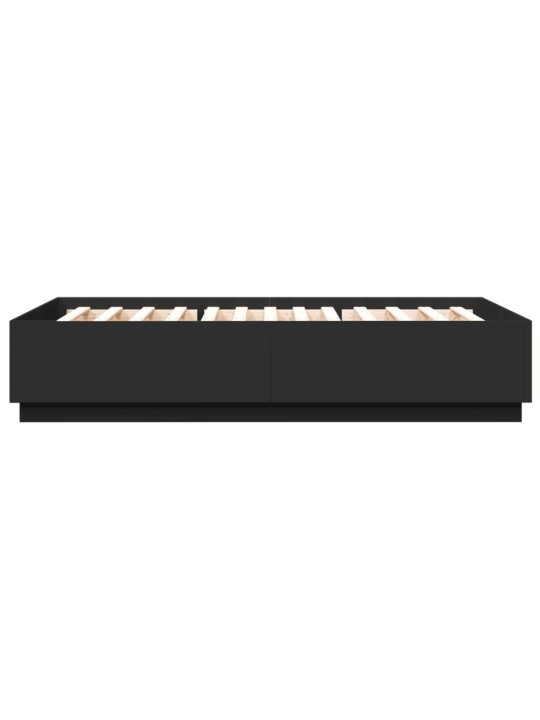 Voodiraam LED-tuledega, must, 150 x 200 cm, tehispuit