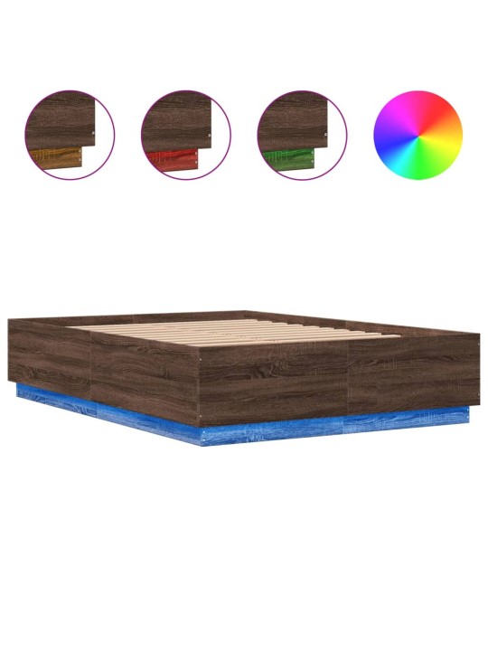 Voodiraam LED-tuledega, pruun tamm, 120 x 200 cm, tehispuit
