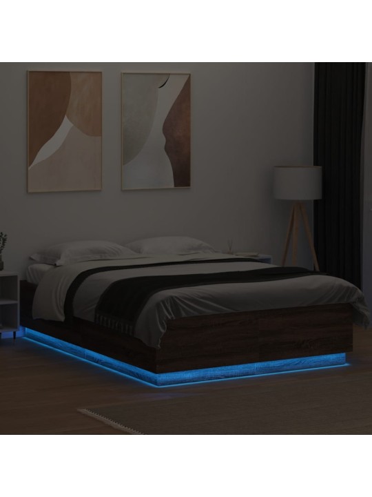Voodiraam LED-tuledega, pruun tamm, 120 x 200 cm, tehispuit