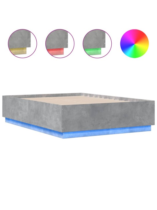Voodiraam LED-tuledega, betoonhall, 120 x 200 cm, tehispuit