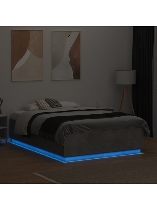 Voodiraam LED-tuledega, betoonhall, 120 x 200 cm, tehispuit