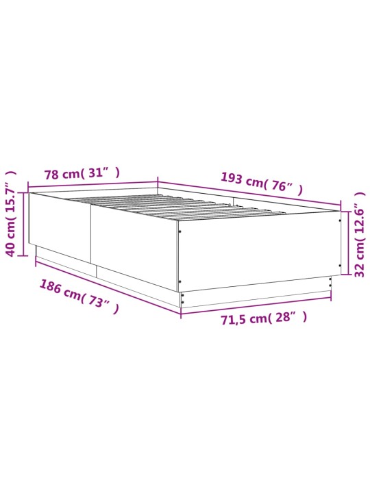 Voodiraam, hall sonoma tamm, 75x190 cm, tehispuit