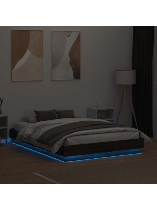 Voodiraam LED-tuledega, pruun tamm, 135 x 190 cm