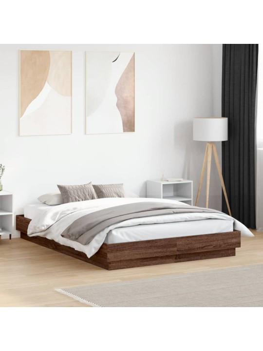 Voodiraam LED-tuledega, pruun tamm, 135 x 190 cm