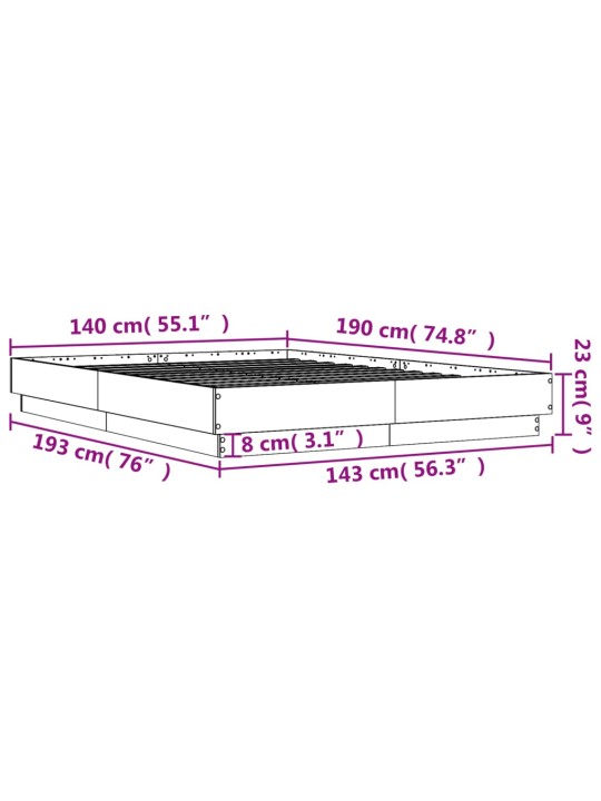 Voodiraam, must, 140 x 190 cm, tehispuit