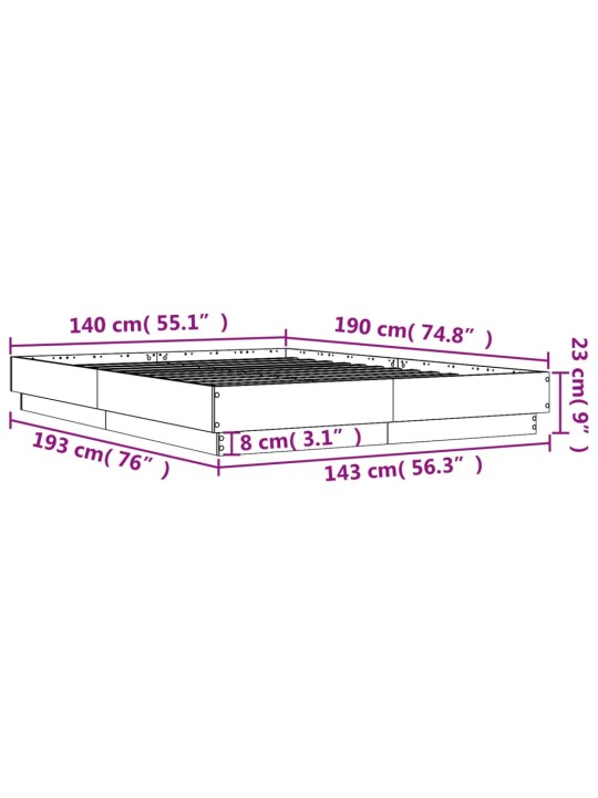 Voodiraam, hall sonoma tamm, 140 x 190 cm, tehispuit