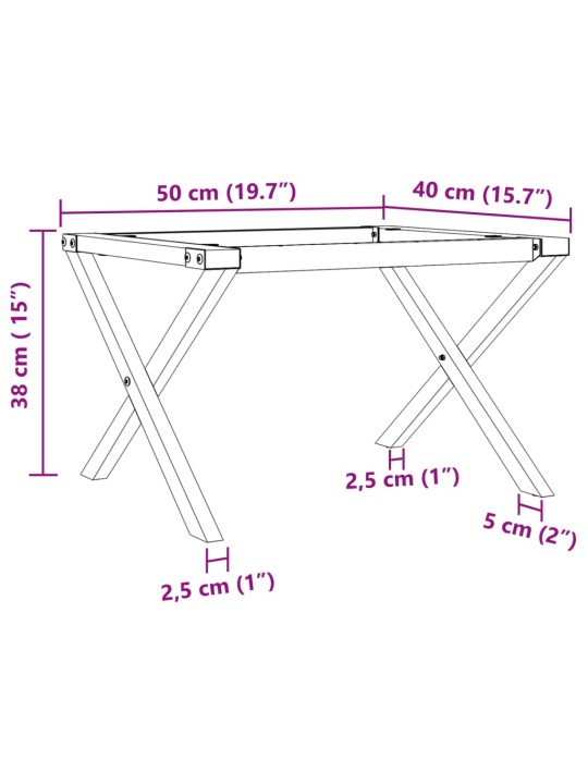 Kohvilaua jalad, x-raam, 50 x 40 x 38 cm, malm