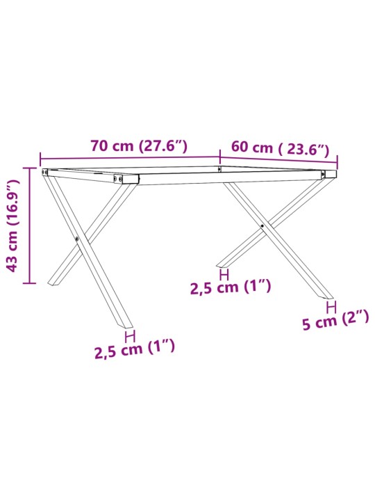 Kohvilaua jalad, x-raam, 70 x 60 x 43 cm, malm