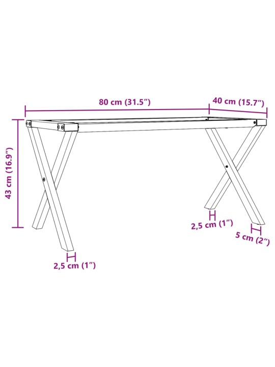 Kohvilaua jalad, x-raam, 80 x 40 x 43 cm, malm