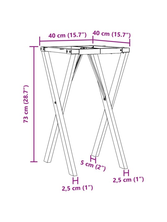 Söögilaua jalad, x-raam, 40 x 40 x 73 cm, malm