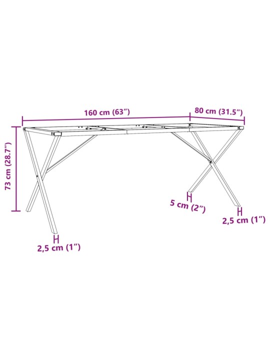 Söögilaua jalad, x-raam, 160 x 80 x 73 cm, malm