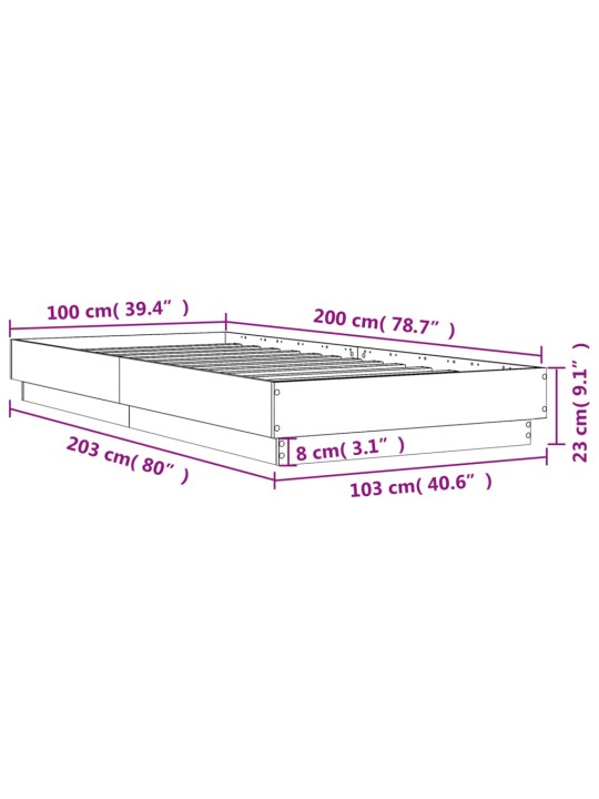 Peatsiga voodiraam, ilma madratsita, pruun tamm 100x200cm