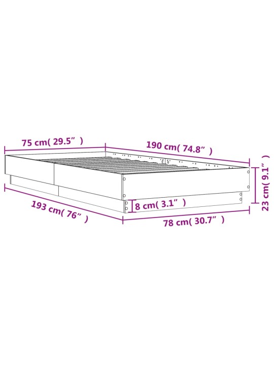 Voodiraam, hall sonoma tamm, 75x190 cm, tehispuit