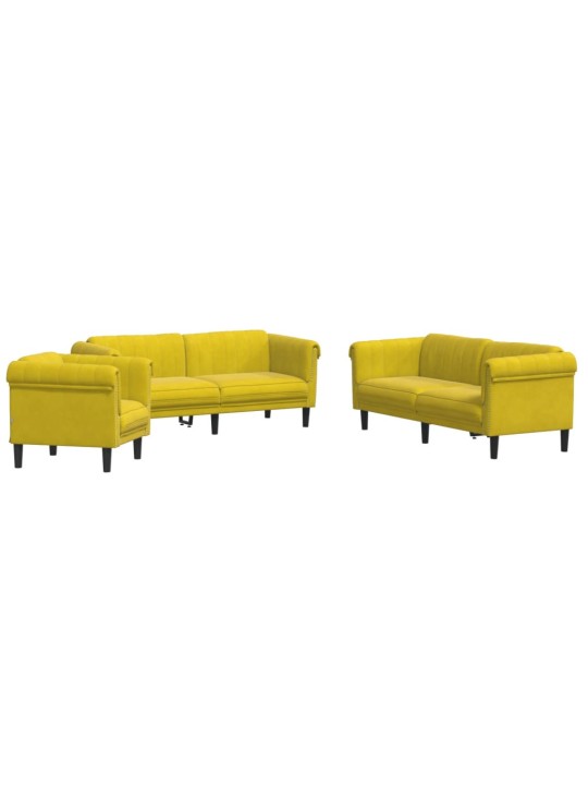 3-osaline diivanikomplekt, kollane, samet