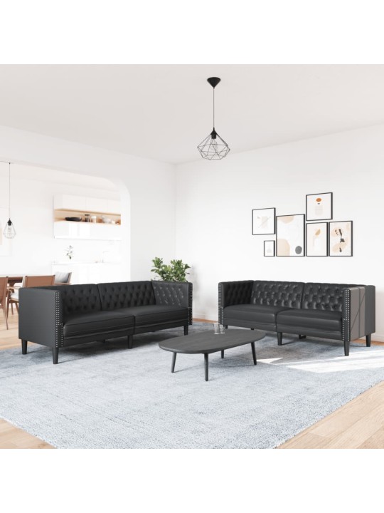 2-OSALINE CHESTERFIELDI DIIVANIKOMPLEKT MUST KUNSTNAHAST