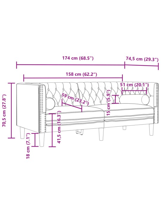 3-osaline diivanite komplekt rullpatjadega, helehall, samet