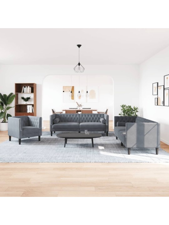 3-OSALINE DIIVANITE KOMPLEKT RULLPATJADEGA, TUMEHALL, SAMET