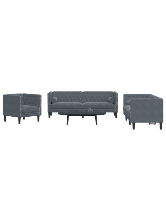 3-OSALINE DIIVANITE KOMPLEKT RULLPATJADEGA, TUMEHALL, SAMET