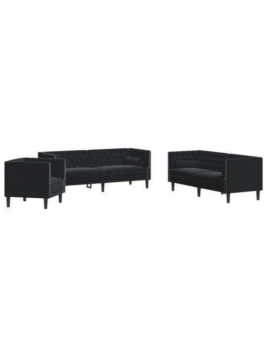 3-OSALINE DIIVANITE KOMPLEKT RULLPATJADEGA, MUST, SAMET