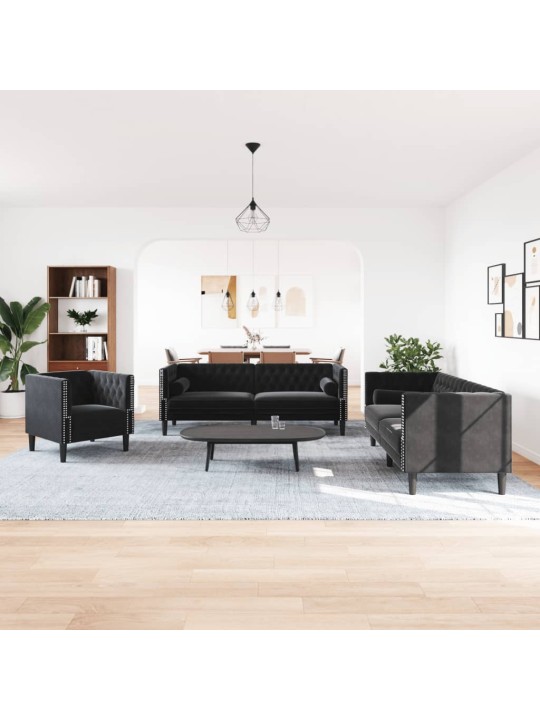 3-OSALINE DIIVANITE KOMPLEKT RULLPATJADEGA, MUST, SAMET