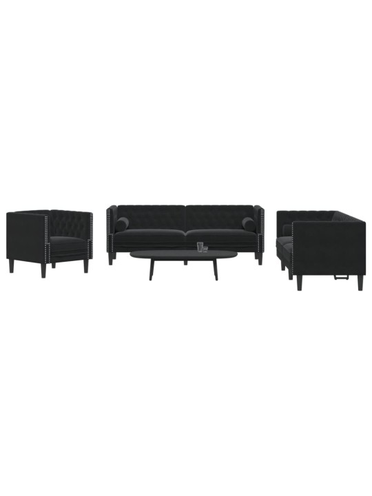 3-OSALINE DIIVANITE KOMPLEKT RULLPATJADEGA, MUST, SAMET