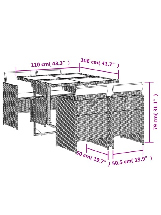 5-osaline aiamööbli komplekt patjadega, helehall, polürotang