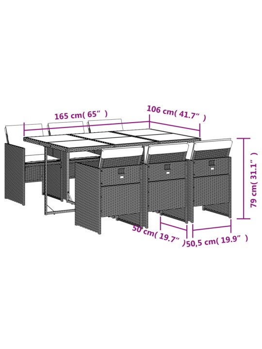 7-osaline aiamööbli komplekt patjadega, hall, polürotang