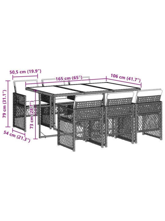 7-osaline aia söögimööbli komplekt patjadega, pruun, polürotang