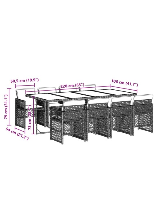 9-osaline aia söögimööbli komplekt patjadega, pruun, polürotang
