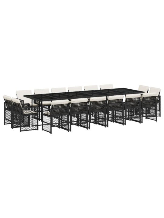 17-osaline aia söögimööbli komplekt patjadega, must, polürotang