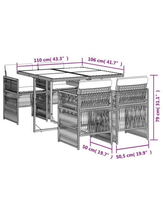 5-osaline aiamööbli komplekt patjadega, helehall, polürotang