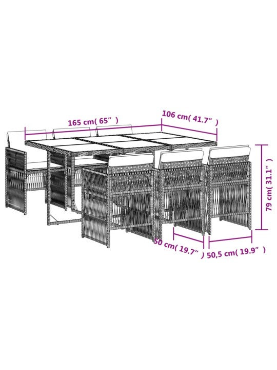 7-osaline aia söögimööbli komplekt patjadega, pruun, polürotang
