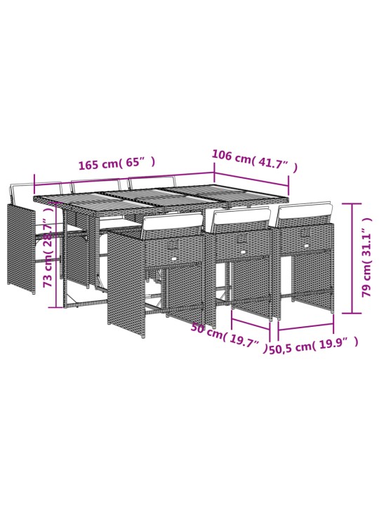 7-osaline aiamööbli komplekt patjadega, hall, polürotang