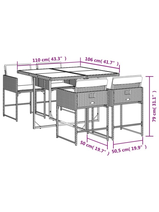 5-osaline aiamööbli komplekt patjadega, beež, polürotang