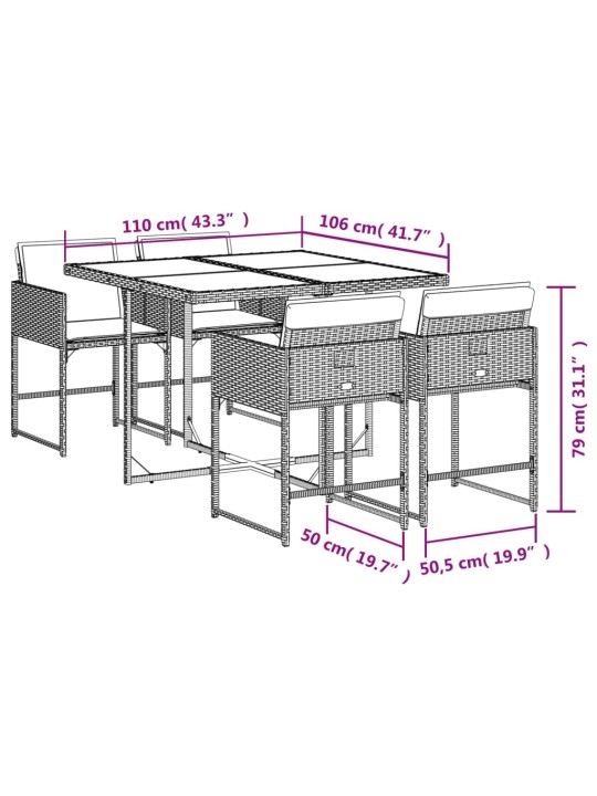 5-osaline aiamööbli komplekt patjadega, helehall, polürotang