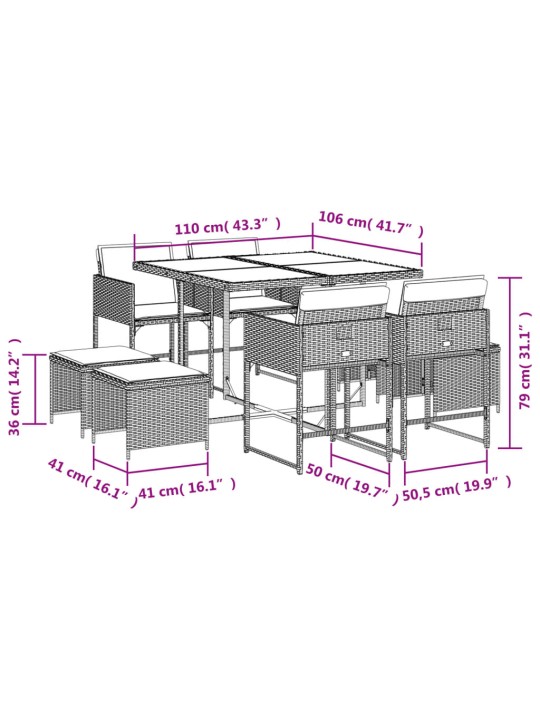 9-osaline aiamööbli komplekt patjadega, must, polürotang