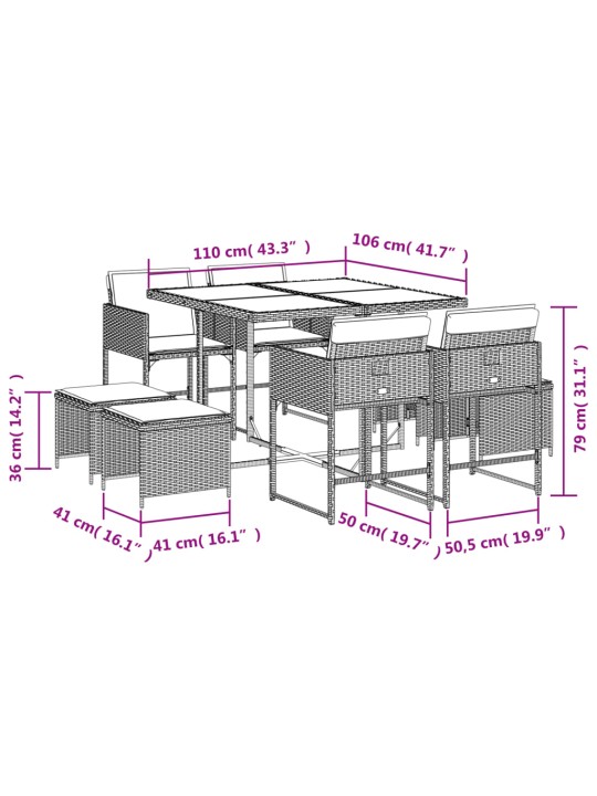 9-osaline aiamööbli komplekt patjadega, beež, polürotang