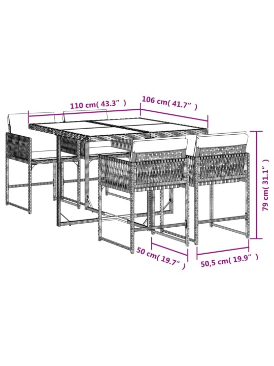 5-osaline aiamööbli komplekt patjadega, must, polürotang