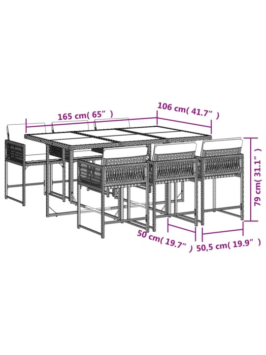 7-osaline aiamööbli komplekt patjadega, hall, polürotang