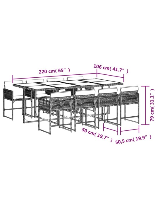 9-osaline aiamööbli komplekt patjadega, must, polürotang