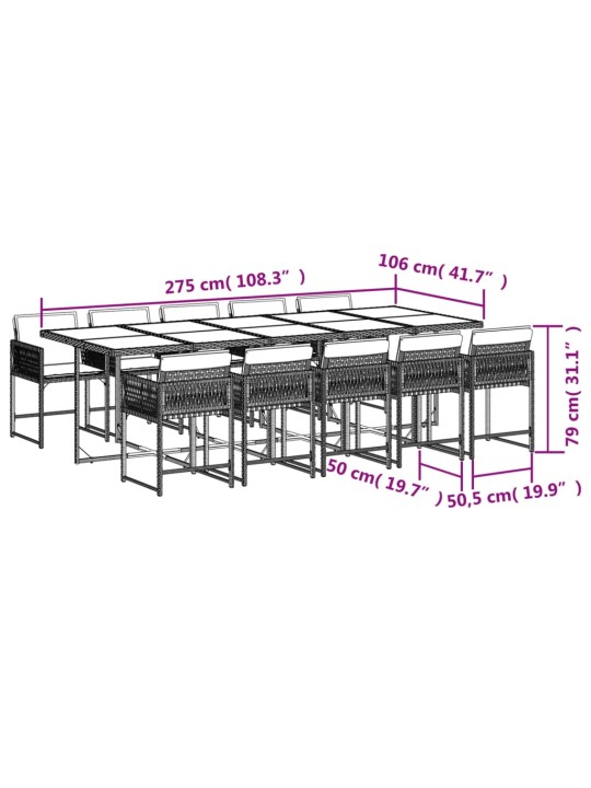 11-osaline aiamööbli komplekt patjadega, must, polürotang