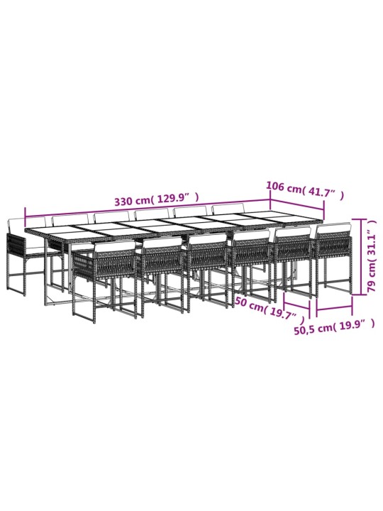 13-osaline aia söögimööbli komplekt patjadega, pruun, pe-rotang