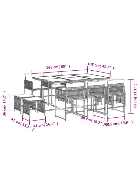 11-osaline aiamööbli komplekt patjadega, beež, polürotang