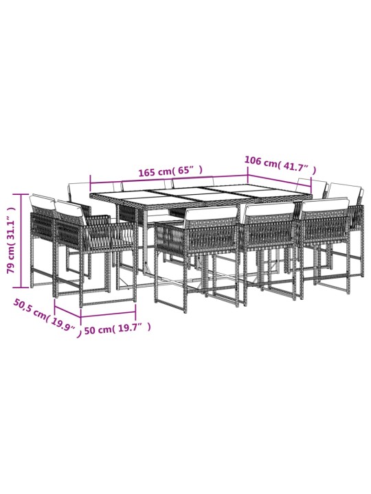 11-osaline aia söögimööbli komplekt patjadega, pruun, pe-rotang