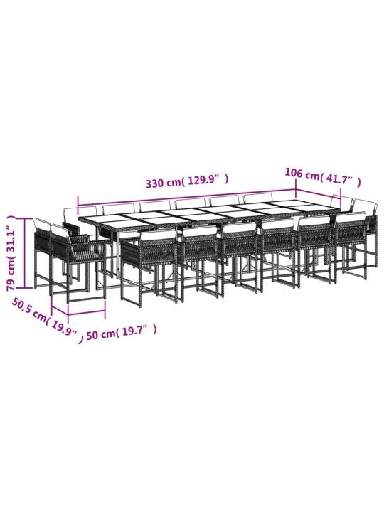 17-osaline aia söögimööbli komplekt patjadega, must, polürotang