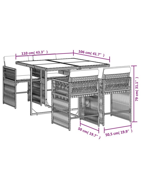 5-osaline aiamööbli komplekt patjadega, beež, polürotang
